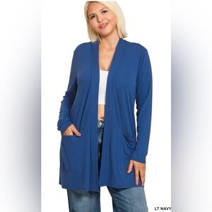 New!Plus Size Women's Blue Open Front Slouchy Pocket Cardigan Sizes 1X 2X 3X